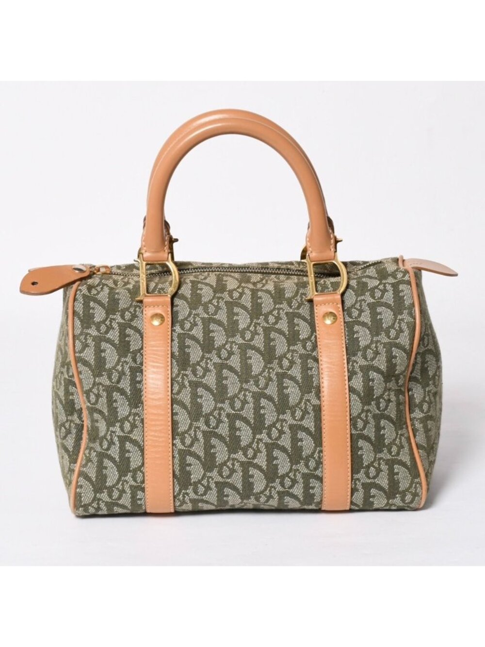 Dior Trotter Handbag Green Logo Mini Boston Gold